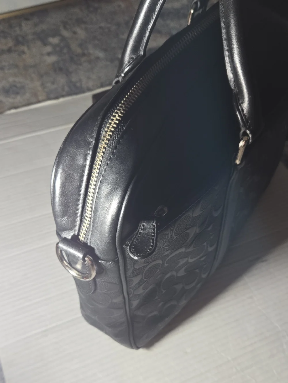 Coach Black Embossed Signature Leather Briefcase